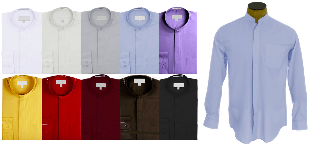 collarless banded collar dress shirt